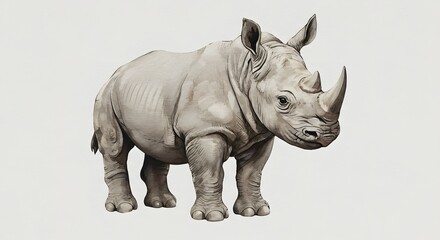 Obraz premium Watercolor Illustration of a Majestic White Rhinoceros Standing