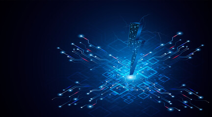 Abstract energy or lightning symbol. Innovative concept of technology circuit boards related to electric power or renewable energy. vector illustration	