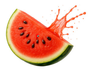 Fresh watermelon slice with dynamic juice splash.