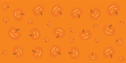 Repeating Pattern of Carved Orange Pumpkins for Halloween Celebration.