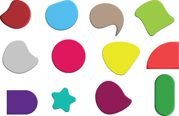 Collection of colorful abstract 3D paint blobs and swatches on white background, bright artistic palette design perfect for creative projects, modern art, and decorative patterns.