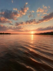 Glorious Sunset Over Tranquil Mississippi River Water