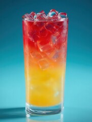 Colorful Drink With Ice Against a Blue Background