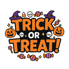 Colourful Trick or Treat Halloween Typography with Pumpkins Vector