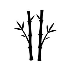 Minimalist bamboo silhouette depicting serene oriental nature in black and white artwork
