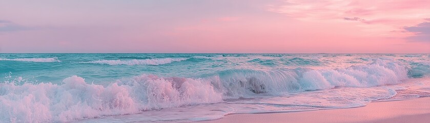 Waves Crashing at Sunrise on Beautiful Pink Sand Beach