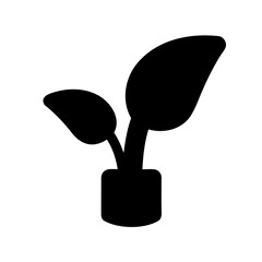 Elegant silhouette of a potted plant with two large leaves graphic design