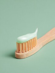 Toothbrush With Toothpaste on a Light Green Background