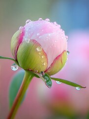 Peony Bud With Water Droplets in a Garden