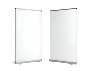 Two blank display stands with white backgrounds ready for customization and branding in a professional setting.
