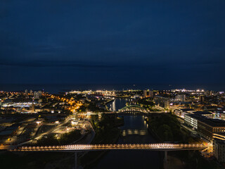 Keel Crossing in Sunderland lit up at night