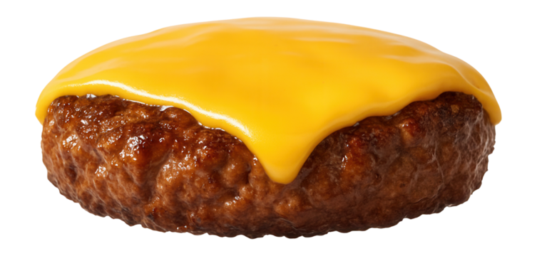 Hamburger patty with melting cheese slice.