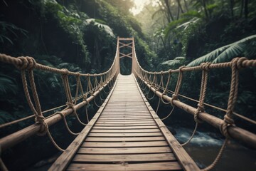 Obraz premium Seilbrücke im tropischen Regenwald, idyllische Wanderung durch die Natur