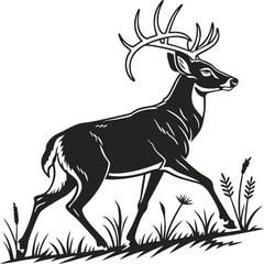Young Christmas deer jumping on white background with a small shadow.