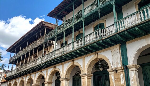 Colonial Architecture Balconies in Tunja Colombia showcasing historical designs and heritage