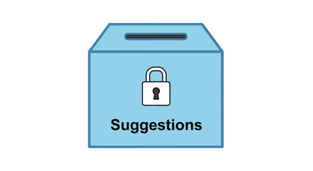 Illustration of a secure blue suggestion box with a padlock for private and anonymous feedback