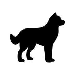 Silhouette of a majestic husky dog standing tall on a white background