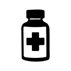 Obraz premium Black and white medicine bottle with cross, healthcare and medical symbol