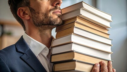 Man holding a stack of books