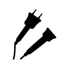 Black silhouette of a soldering iron tool and replacement part on white