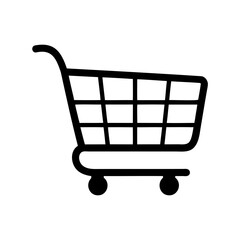 Stylized black shopping cart icon with a minimalistic design approach