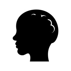 Silhouette of a human head with stylized clouds inside, representing thoughts