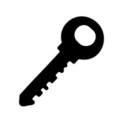 Black silhouette of a simple key on a white background isolated