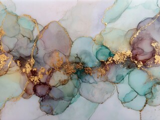 Elegant blossoms painted in a mesmerizing fusion of pastel hues and glistening gold, evoking a sense of ethereal beauty and sophisticated grace