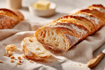 Freshly baked baguette with butter