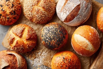 Assorted freshly baked bread loaves