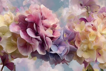 Hydrangea background in elegant purple-blue tones. Dreamy watercolor pattern. Immerse yourself in timeless beauty with the exquisite Floral Toile De Jouy Seamless Pattern.