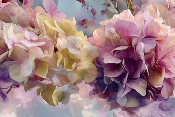 Hydrangea background in elegant purple-blue tones. Dreamy watercolor pattern. Immerse yourself in timeless beauty with the exquisite Floral Toile De Jouy Seamless Pattern.