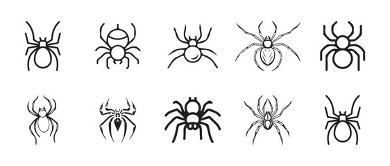 spider vector icon, Spider icon outline set, Spider line icon, Set of silhouette spider icon isolated, vector illustration EPS 10.