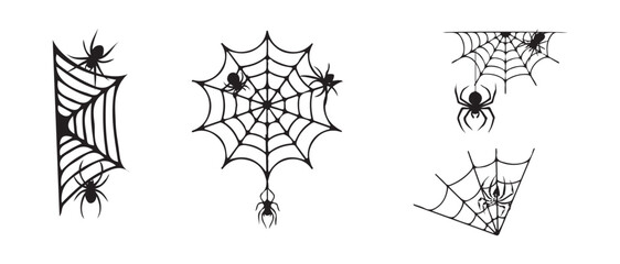 Fototapeta premium Halloween spider web icon, spiders isolated on white background, Spider web black with transparent , spider and web background for Halloween design, beautiful spider web, vector illustration EPS 10.