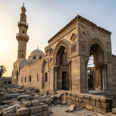 Fototapeta premium ancient stone mosque ruins with islamic carvings
