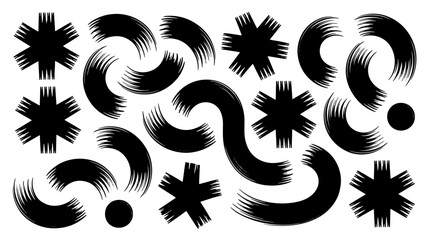 Set of abstract brush strokes design elements black shapes Vector illustration graphic design Isolat
