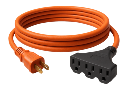 Orange heavy-duty outdoor extension cord for lawn and garden use.
