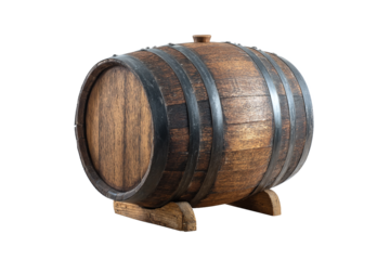 Vintage Wooden Wine Barrel on Stand isolated on white transparent background