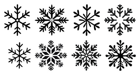 PNG Elegant black snowflake designs, element set on transparent background