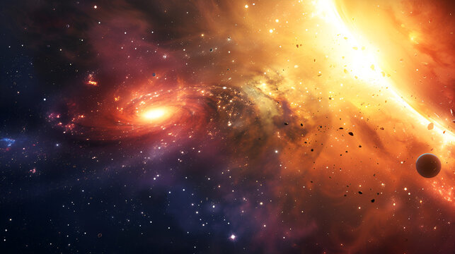 Vast Colorful Galaxy Cluster with Stars and Glowing Cosmic Energy