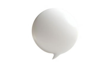 Glossy white speech bubble isolated against a transparent background representing communication concepts