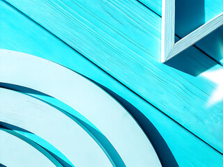 Obraz premium Blue wooden planks with curved white accents in abstract perspective 