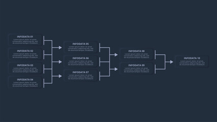 Neumorphic flowchart dark iinfographic. Creative concept for infographic with 10 steps or processes.