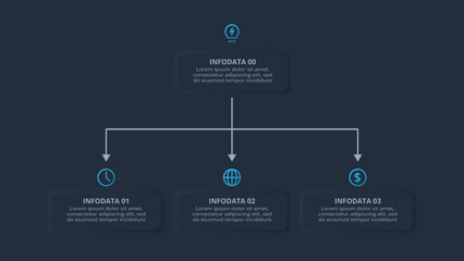 Neumorphic flowchart dark iinfographic. Creative concept for infographic with 4 steps or processes.