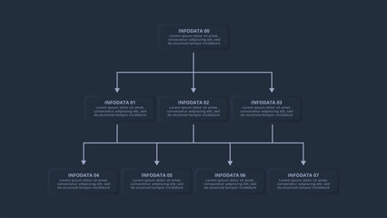 Neumorphic flowchart dark iinfographic. Creative concept for infographic with 8 steps or processes.