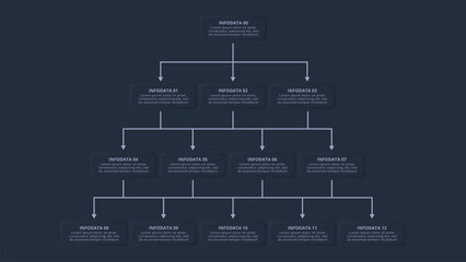 Neumorphic flowchart dark iinfographic. Creative concept for infographic with 13 steps or processes.