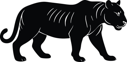  tiger prowling vector, big cat silhouette illustration  