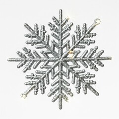 Silver Snowflake Ornament on White Background Festive Winter Season Decoration