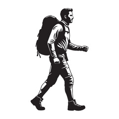 Silhouette of a man hiker walking with backpack vector