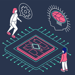 Man and woman in labyrinth playing soccer